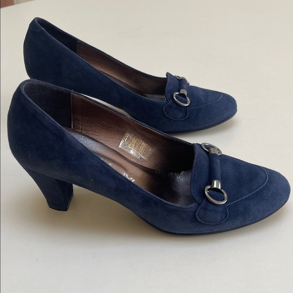 🔥 ZODICAO Elegant Navy Blue leather Women's Heels Size 37 MADE IN FRANCE - Picture 5 of 8